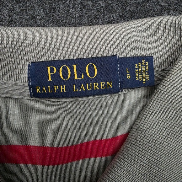 Polo Ralph Lauren Men's Large Gray Red Striped Cotton Polo Shirt - Picture 6 of 8